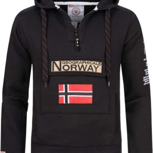 Geographical Norway GYMCLASS - Felpa con cappuccio e tasca a marsupio da uomo, con logo della marca e maniche lunghe